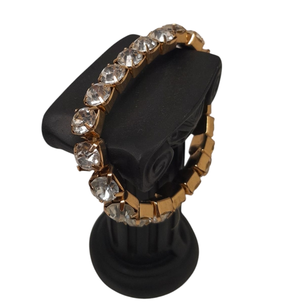 Gold Diamond Rhinstone Women's Stretch Bracelet - Picture 3 of 6